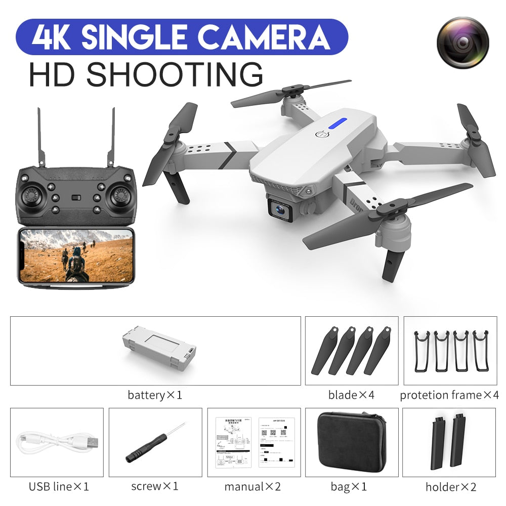 Nouveau drone RC E88Pro 2023 avec caméra 4K professionnelle, angle large 1080P HD, pliable, WiFi FPV, maintien de hauteur - Cadeau jouet