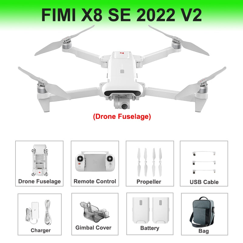 Drone FIMI X8 SE 2022 V2 avec caméra professionnelle 4K, FPV, cardan 3 axes, vidéo HDR, GPS, quadricoptère RC à portée de 10 km - Nouvelle version