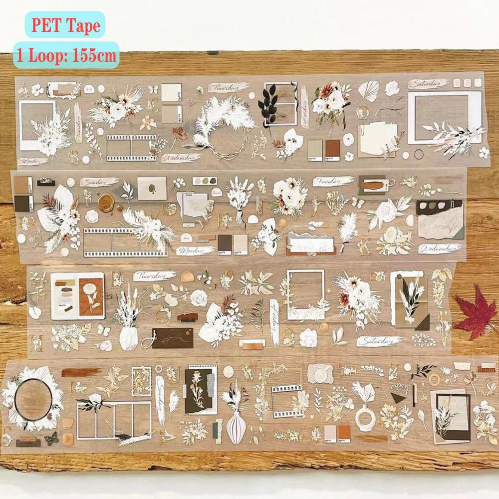 Ruban adhésif Washi PET automne - Motif fille rêvant - Décoration DIY pour planner, scrapbooking - Autocollant décoratif pour planification