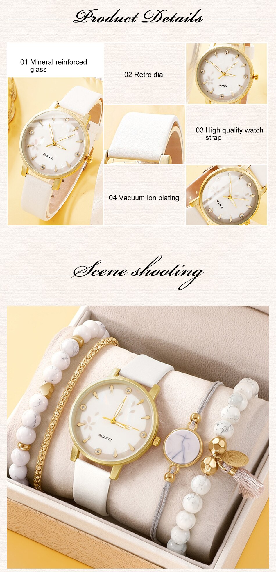 Montres à quartz de luxe pour femmes, montre-bracelet en cuir pour dames, robe de sport, cadran blanc, horloge