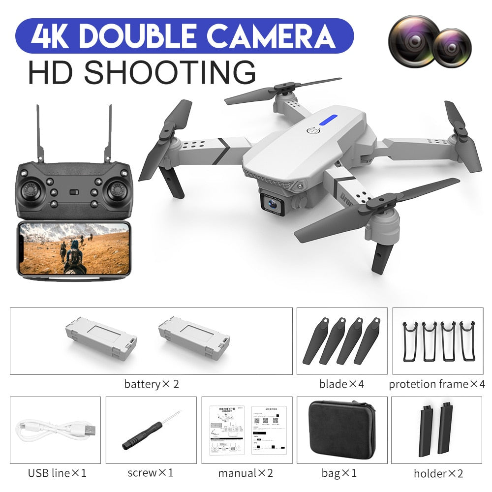 Nouveau drone RC E88Pro 2023 avec caméra 4K professionnelle, angle large 1080P HD, pliable, WiFi FPV, maintien de hauteur - Cadeau jouet