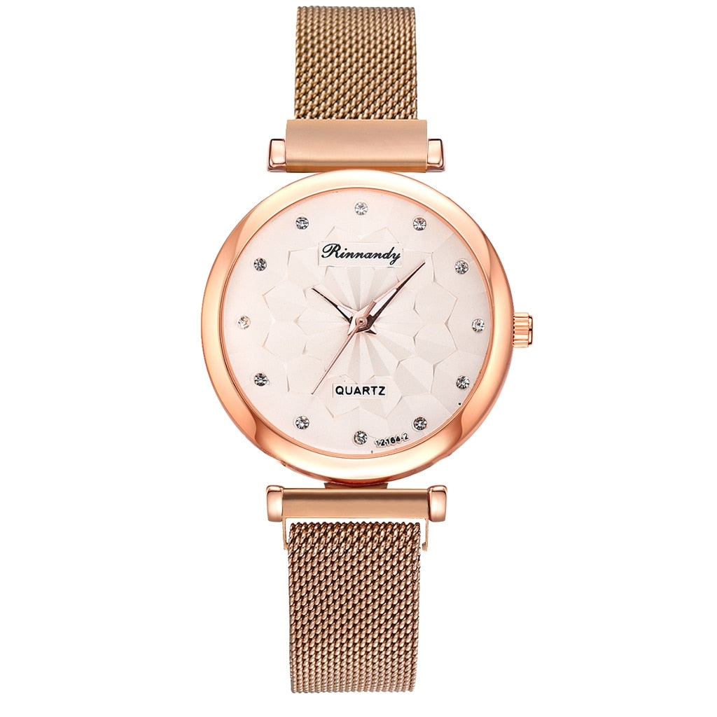 Ensemble de montres-bracelets à quartz pour femmes, montre-bracelet en maille d'or rose, horloge d'affaires, mode féminine, 5 pièces