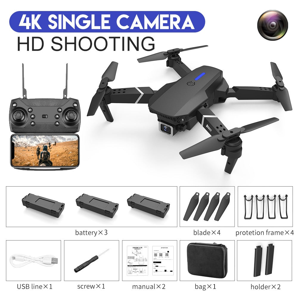 Nouveau drone RC E88Pro 2023 avec caméra 4K professionnelle, angle large 1080P HD, pliable, WiFi FPV, maintien de hauteur - Cadeau jouet