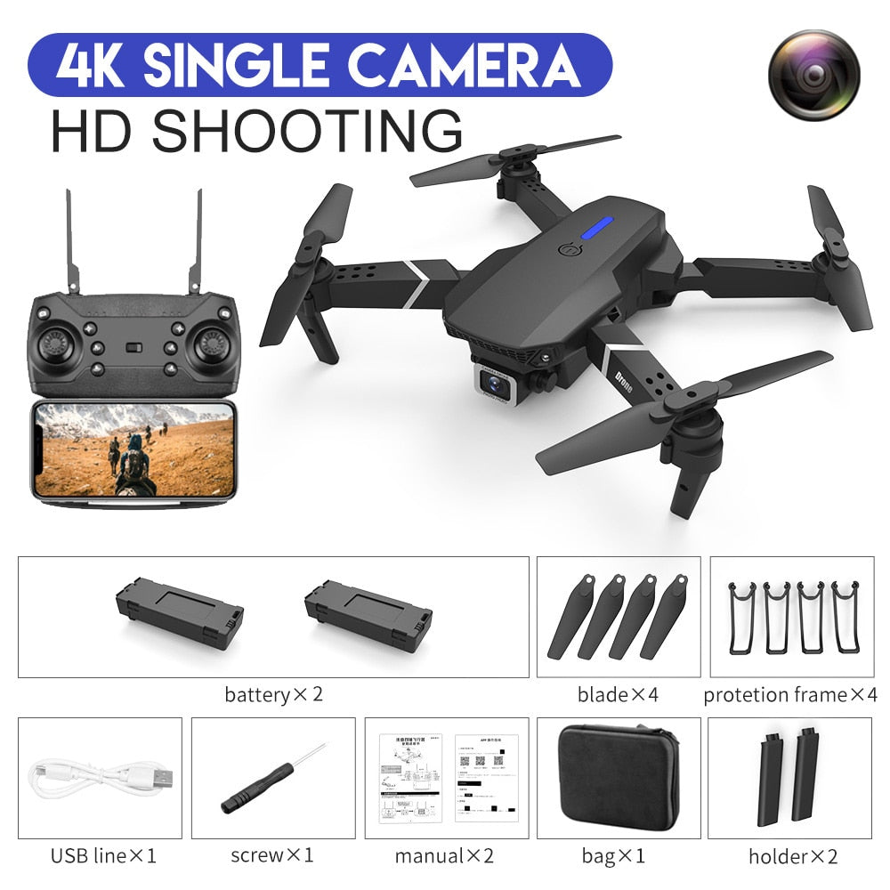 Nouveau drone RC E88Pro 2023 avec caméra 4K professionnelle, angle large 1080P HD, pliable, WiFi FPV, maintien de hauteur - Cadeau jouet