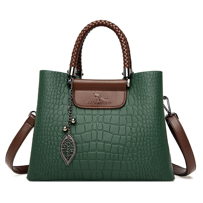 Sac à Main en Cuir Véritable 3 Couches pour Femmes : Sac a Bandoulière De style Alligator de Luxe