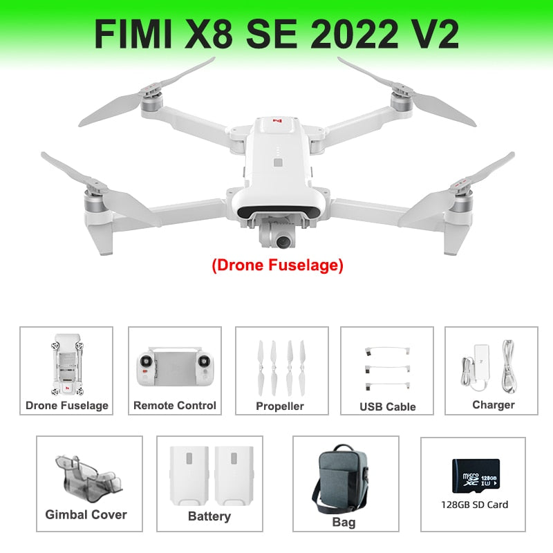 Drone FIMI X8 SE 2022 V2 avec caméra professionnelle 4K, FPV, cardan 3 axes, vidéo HDR, GPS, quadricoptère RC à portée de 10 km - Nouvelle version