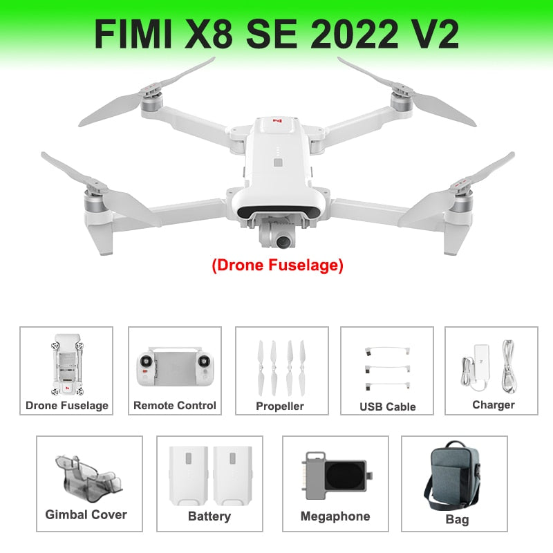 Drone FIMI X8 SE 2022 V2 avec caméra professionnelle 4K, FPV, cardan 3 axes, vidéo HDR, GPS, quadricoptère RC à portée de 10 km - Nouvelle version