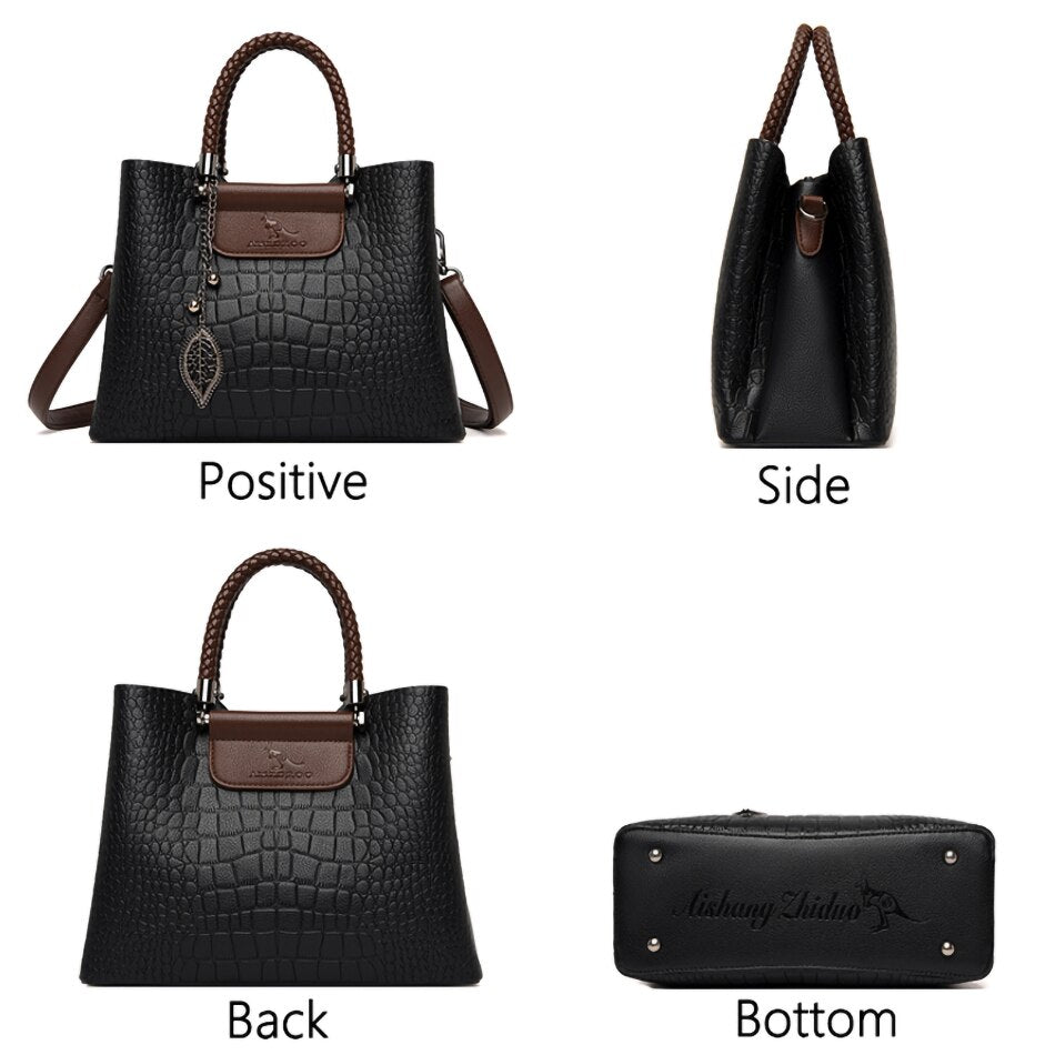 Sac à Main en Cuir Véritable 3 Couches pour Femmes : Sac a Bandoulière De style Alligator de Luxe