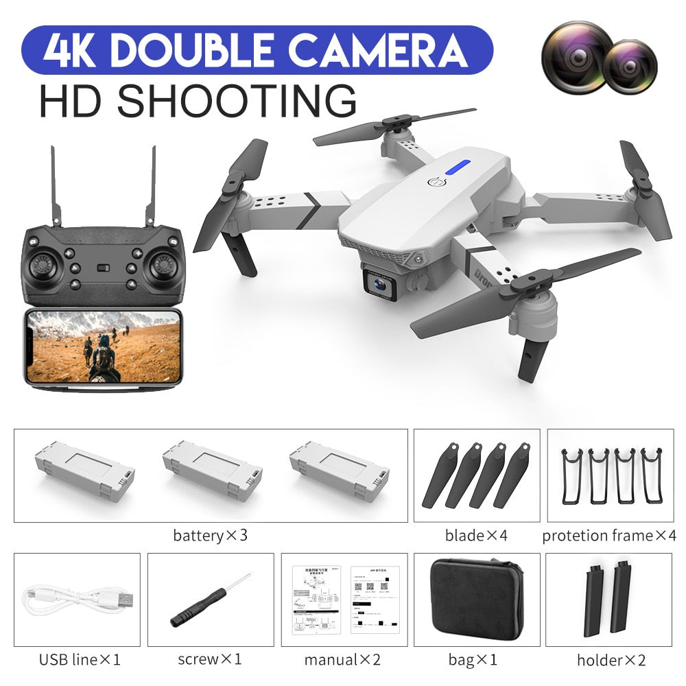 Nouveau drone RC E88Pro 2023 avec caméra 4K professionnelle, angle large 1080P HD, pliable, WiFi FPV, maintien de hauteur - Cadeau jouet