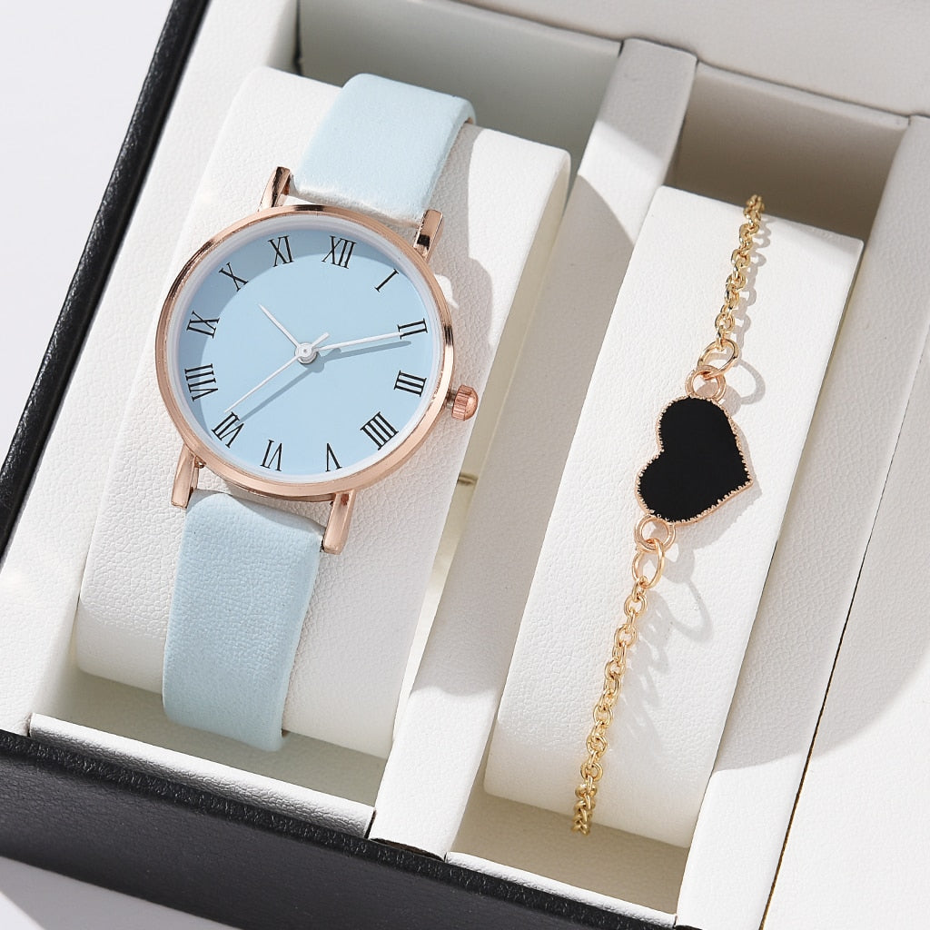 Ensemble de montres-bracelets analogiques en cuir pour femme - Montres à quartz de luxe - Mode de luxe - Nouveauté - 5 pièces - 2 pieces - 2023