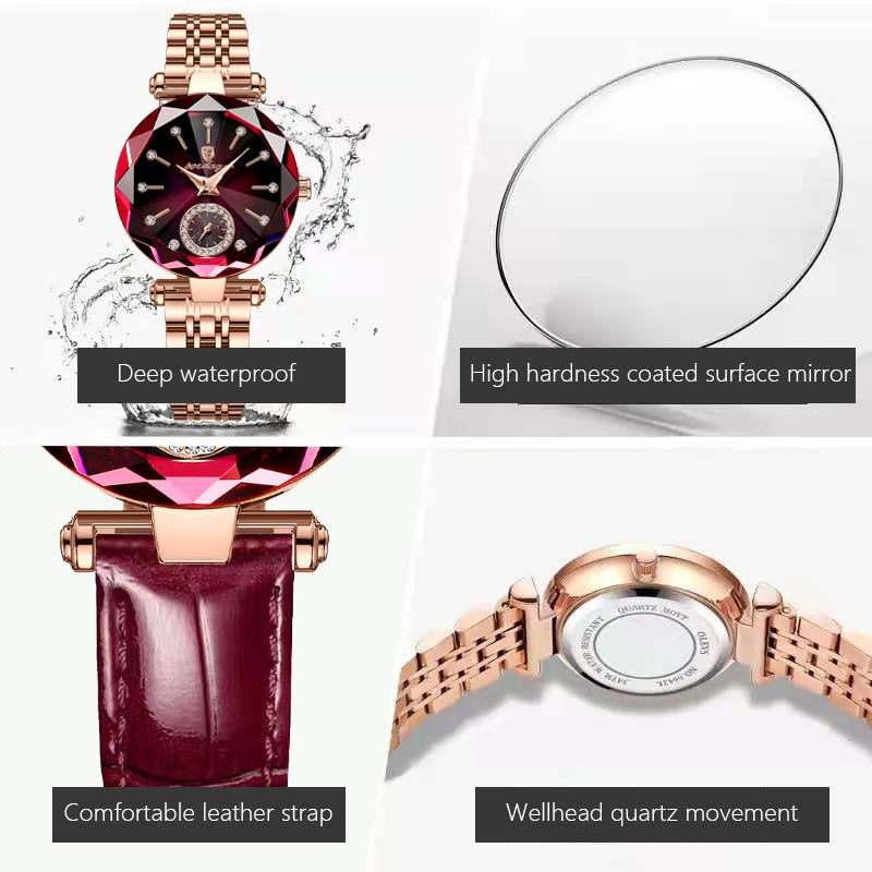 Montre-Bracelet en Cuir pour Femmes, Tendance, Cadran Diamant, Quartz, Marque de luxe, Etanche, Cadeau pour Petite Amie