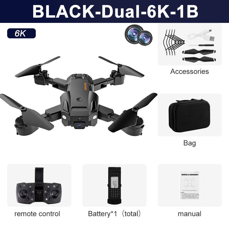 Drone professionnel KBDFA Q6 avec double caméra HD 8K, GPS, portée RC de 3000 mètres, évitement d'obstacles 4K - Quadricoptère pliable, cadeau joue