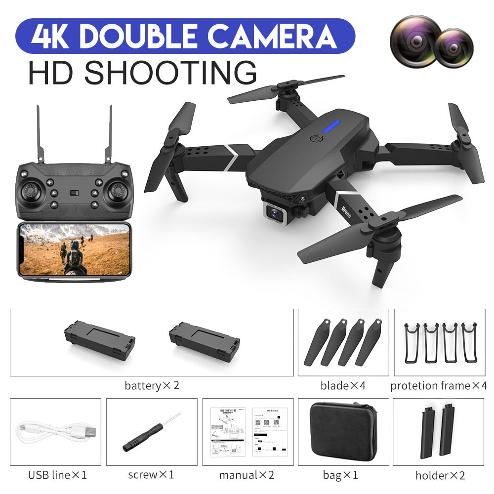 Nouveau drone RC E88Pro 2023 avec caméra 4K professionnelle, angle large 1080P HD, pliable, WiFi FPV, maintien de hauteur - Cadeau jouet