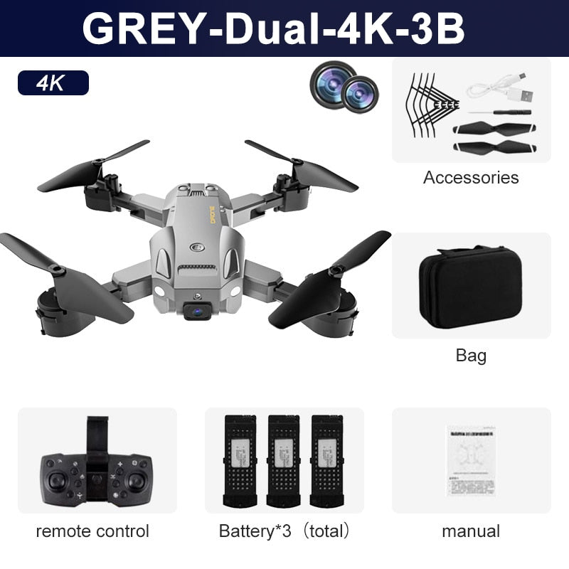 Drone professionnel KBDFA Q6 avec double caméra HD 8K, GPS, portée RC de 3000 mètres, évitement d'obstacles 4K - Quadricoptère pliable, cadeau joue