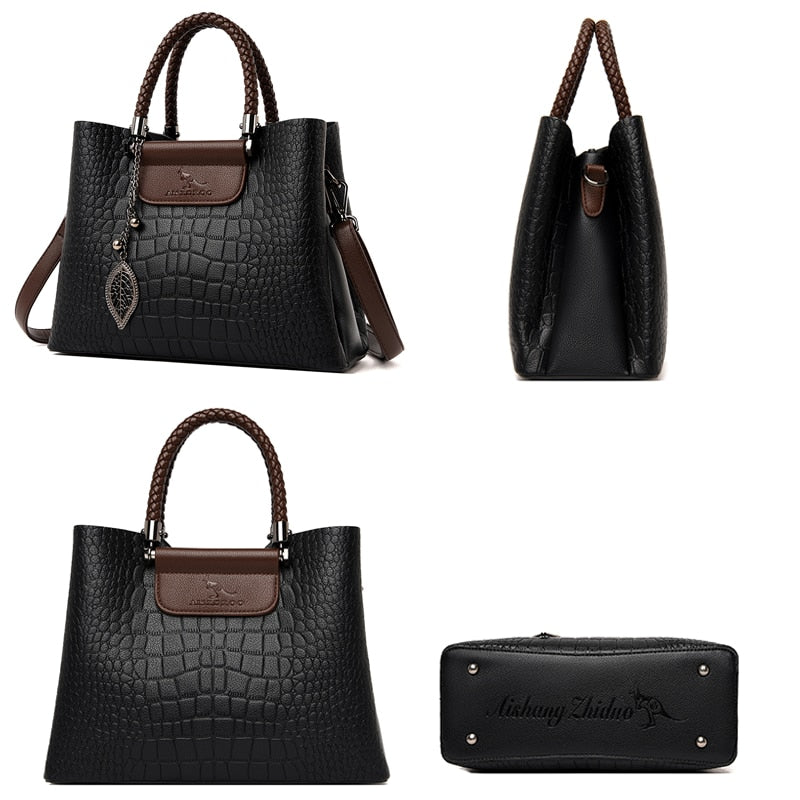 Sac à Main en Cuir Véritable 3 Couches pour Femmes : Sac a Bandoulière De style Alligator de Luxe