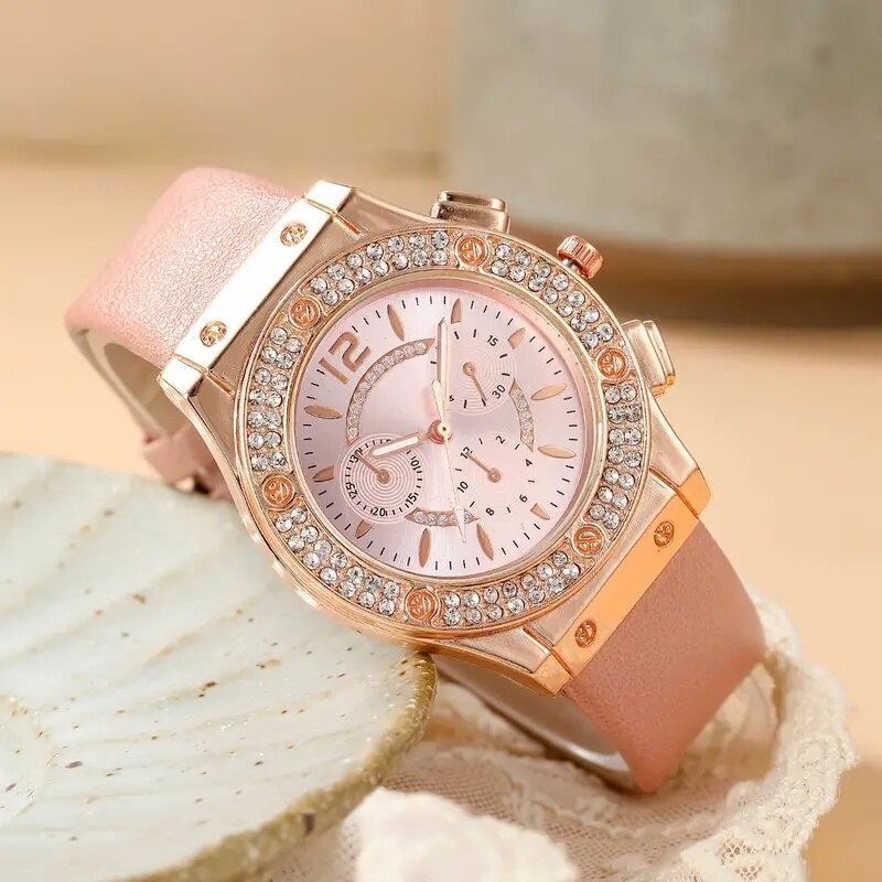 Ensemble de montres de luxe pour femmes avec Bracelet : Montre-bracelet élégante, montre à quartz pour filles, horloge mode femme