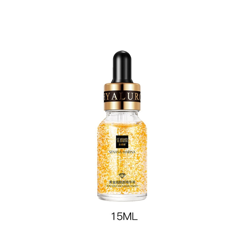 Essence de Niacinamide d'Or 24K, Liquide Nourrit en Profondeur, Anti-déformant, Anti-âge, Acide Hyaluronique, Hydratant pour la Peau du Visage