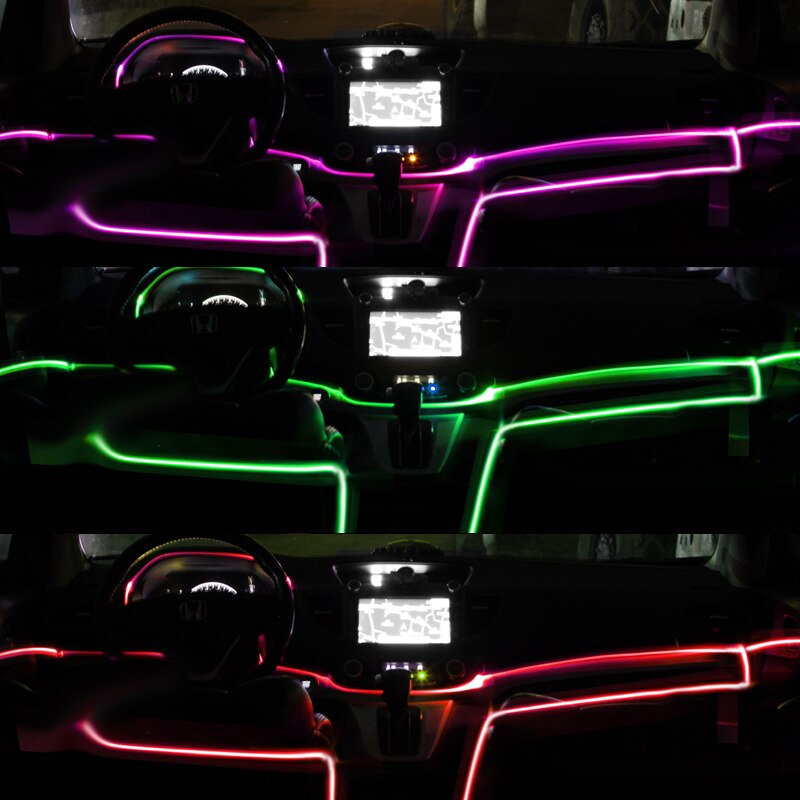 Lumières intérieures de voiture décoratives, Lampe d'Ambiance, RGB, modes multiples, contrôle du son, USB, Bande Lumineuse d'Ambiance Néon à Fibre Optique