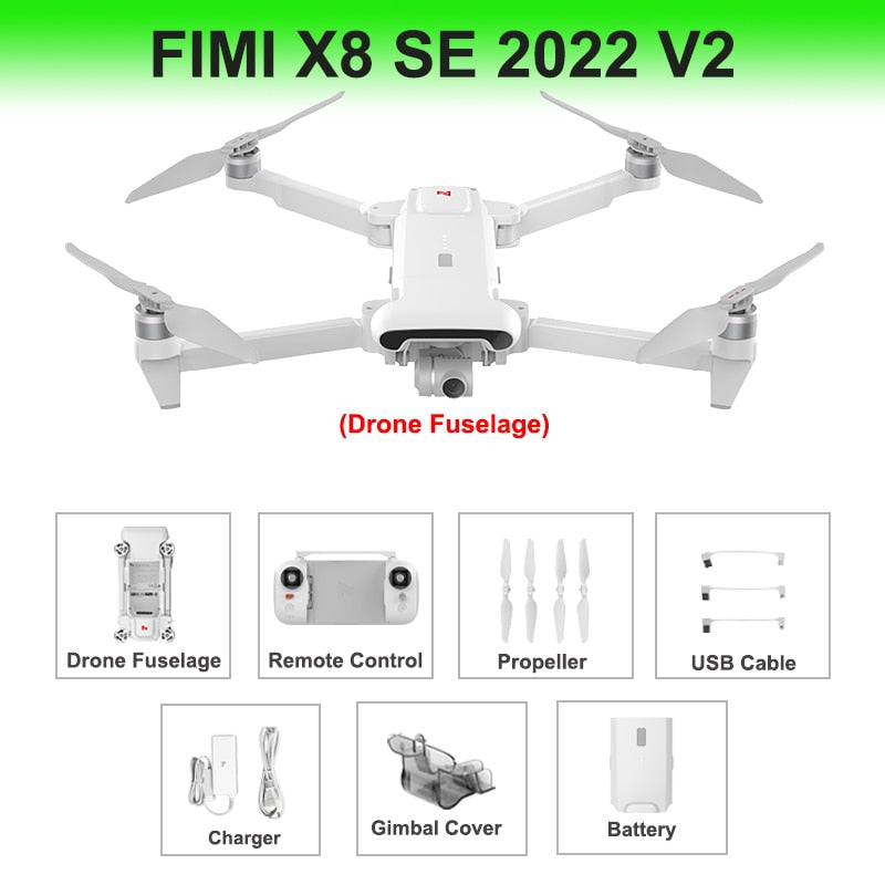 Drone FIMI X8 SE 2022 V2 avec caméra professionnelle 4K, FPV, cardan 3 axes, vidéo HDR, GPS, quadricoptère RC à portée de 10 km - Nouvelle version