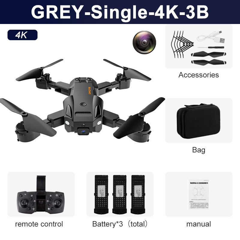 Drone professionnel KBDFA Q6 avec double caméra HD 8K, GPS, portée RC de 3000 mètres, évitement d'obstacles 4K - Quadricoptère pliable, cadeau joue