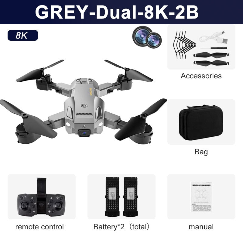 Drone professionnel KBDFA Q6 avec double caméra HD 8K, GPS, portée RC de 3000 mètres, évitement d'obstacles 4K - Quadricoptère pliable, cadeau joue