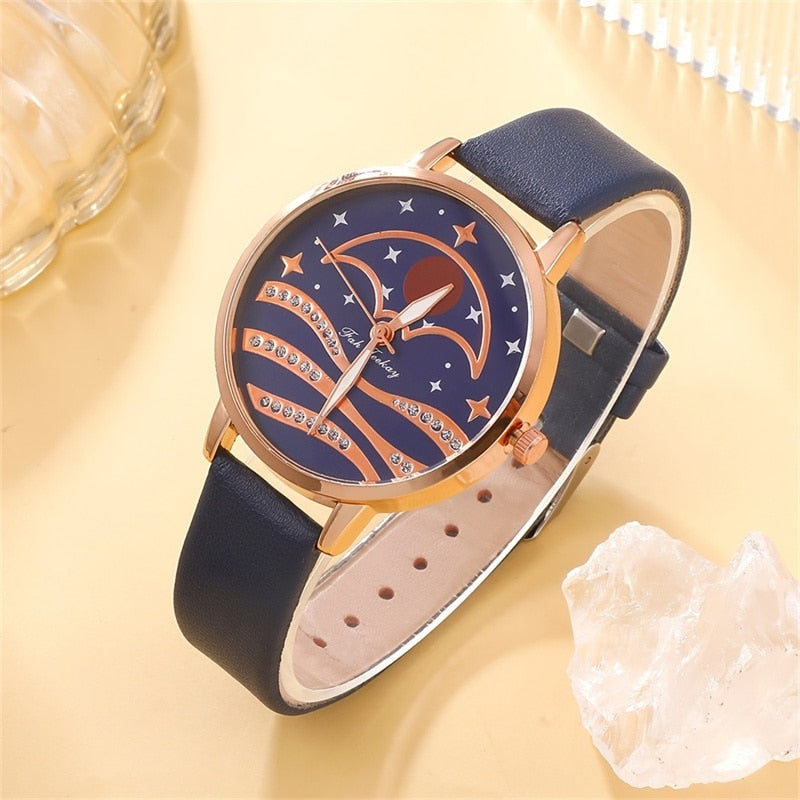 Ensemble de montres à quartz simples pour femmes, horloge femme, cadran lunaire, design de marque de luxe, mode féminine, 5 pièces