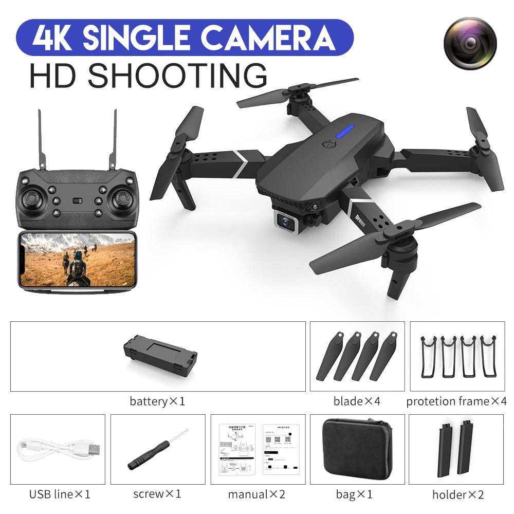 Nouveau drone RC E88Pro 2023 avec caméra 4K professionnelle, angle large 1080P HD, pliable, WiFi FPV, maintien de hauteur - Cadeau jouet