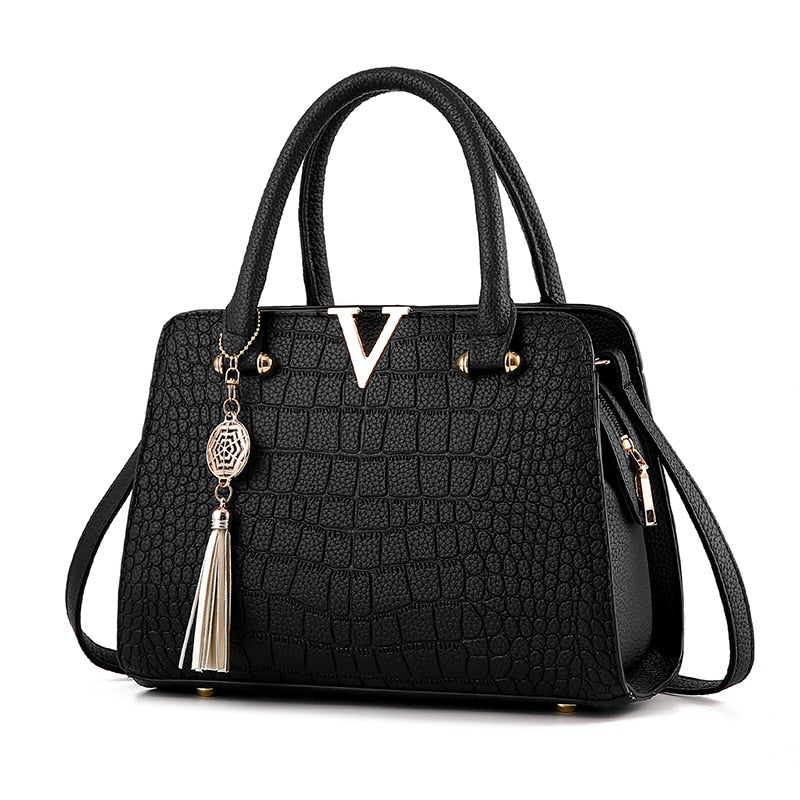 Sacs à Main de Haute Qualité pour Dames : Sacs à Bandoulière en Cuir de Crocodile avec Poignée Supérieure - Designer V Lettres - Grande Capacité