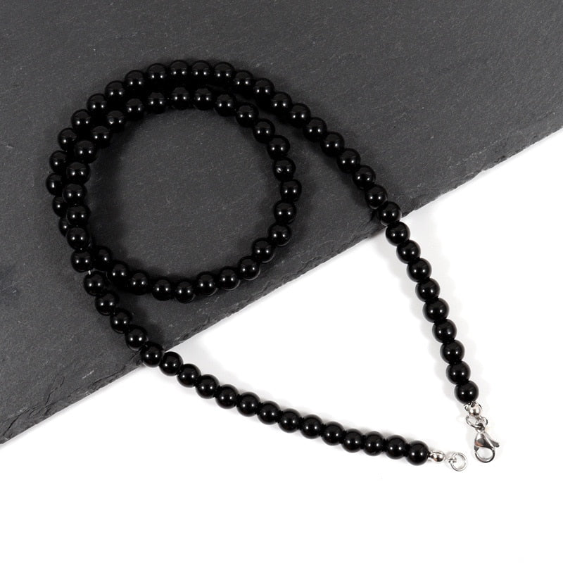 Collier en perles d'œil de tigre simple et tendance pour homme - Classique et fait main, 6 mm, idéal comme cadeau de bijoux