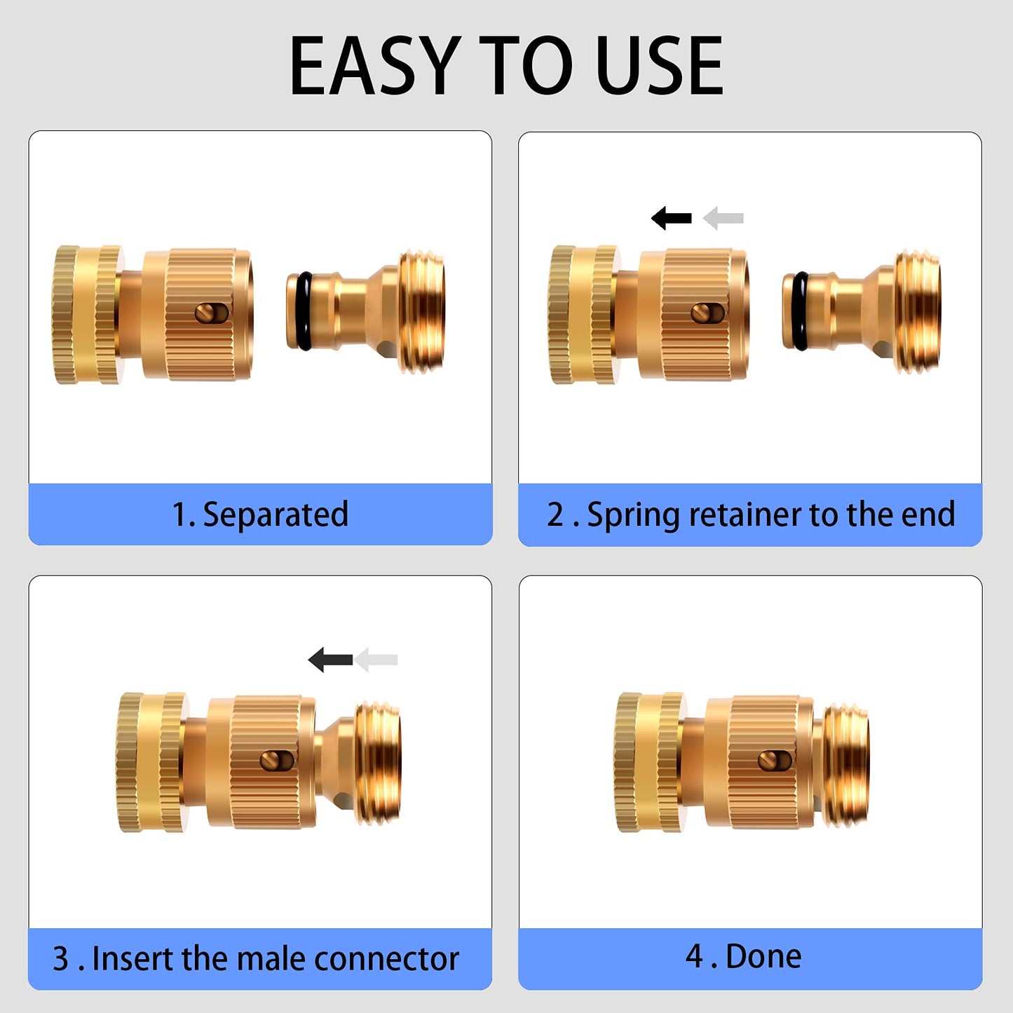 Jeeker Garden Hose Quick Connectors，Solid Brass Hose Repair Kit，3/4 inch GHT，...