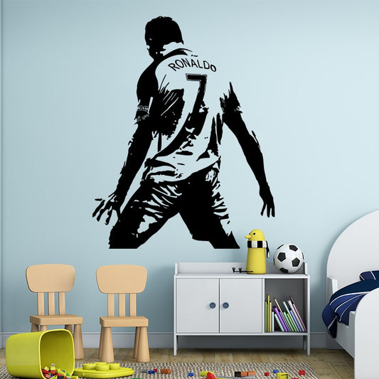Nouveau design - Autocollant mural CR7 en vinyle pour la décoration intérieure - Figure de Cristiano Ronaldo, star du football - Décalcomanies d'athlètes de soccer pour la chambre des enfants