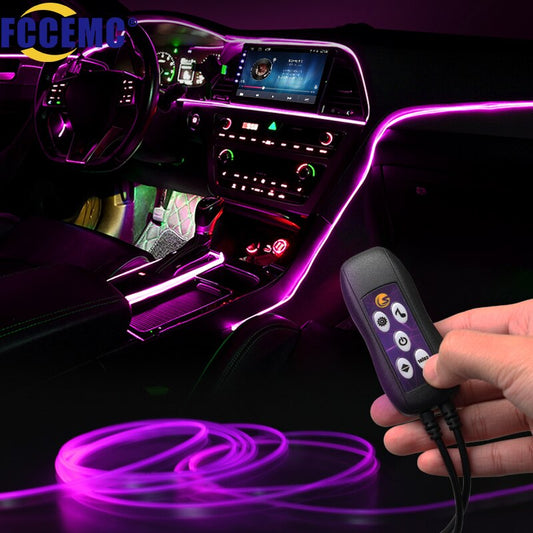 Lumières intérieures de voiture décoratives, Lampe d'Ambiance, RGB, modes multiples, contrôle du son, USB, Bande Lumineuse d'Ambiance Néon à Fibre Optique