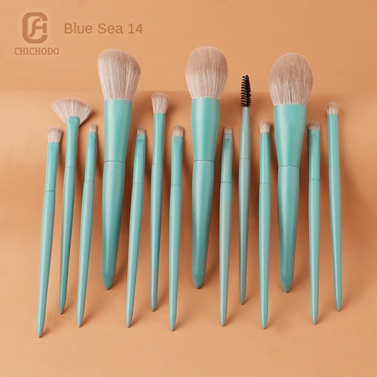 Ensemble de pinceaux de maquillage de luxe, 14 pièces, série Blue Ocean, pour le visage, fard à barrage, pli, mélange, outils de beauté