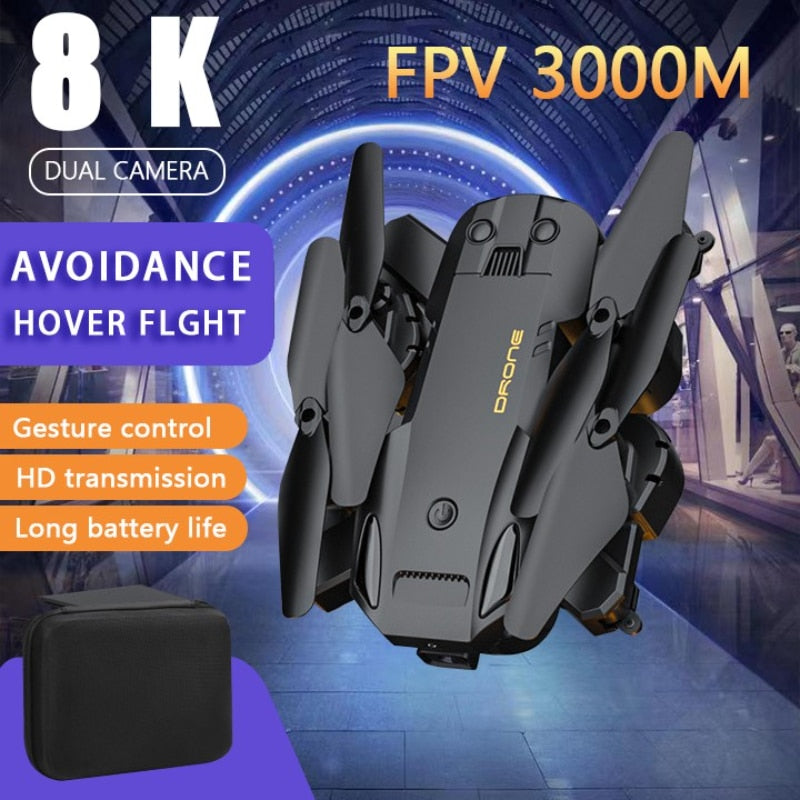 Drone professionnel KBDFA Q6 avec double caméra HD 8K, GPS, portée RC de 3000 mètres, évitement d'obstacles 4K - Quadricoptère pliable, cadeau joue