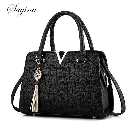 Sacs à Main de Haute Qualité pour Dames : Sacs à Bandoulière en Cuir de Crocodile avec Poignée Supérieure - Designer V Lettres - Grande Capacité