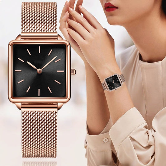 Montres de luxe pour femmes, or Rose, bracelet à maille magnétique Simple, montre-bracelet carré à la mode pour femmes
